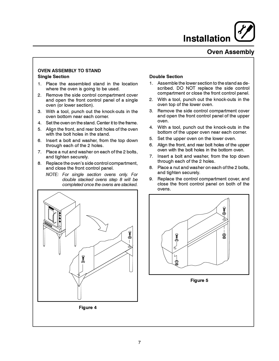 Blodgett DFG-50 manual Oven Assembly to Stand, Single Section, Double Section 