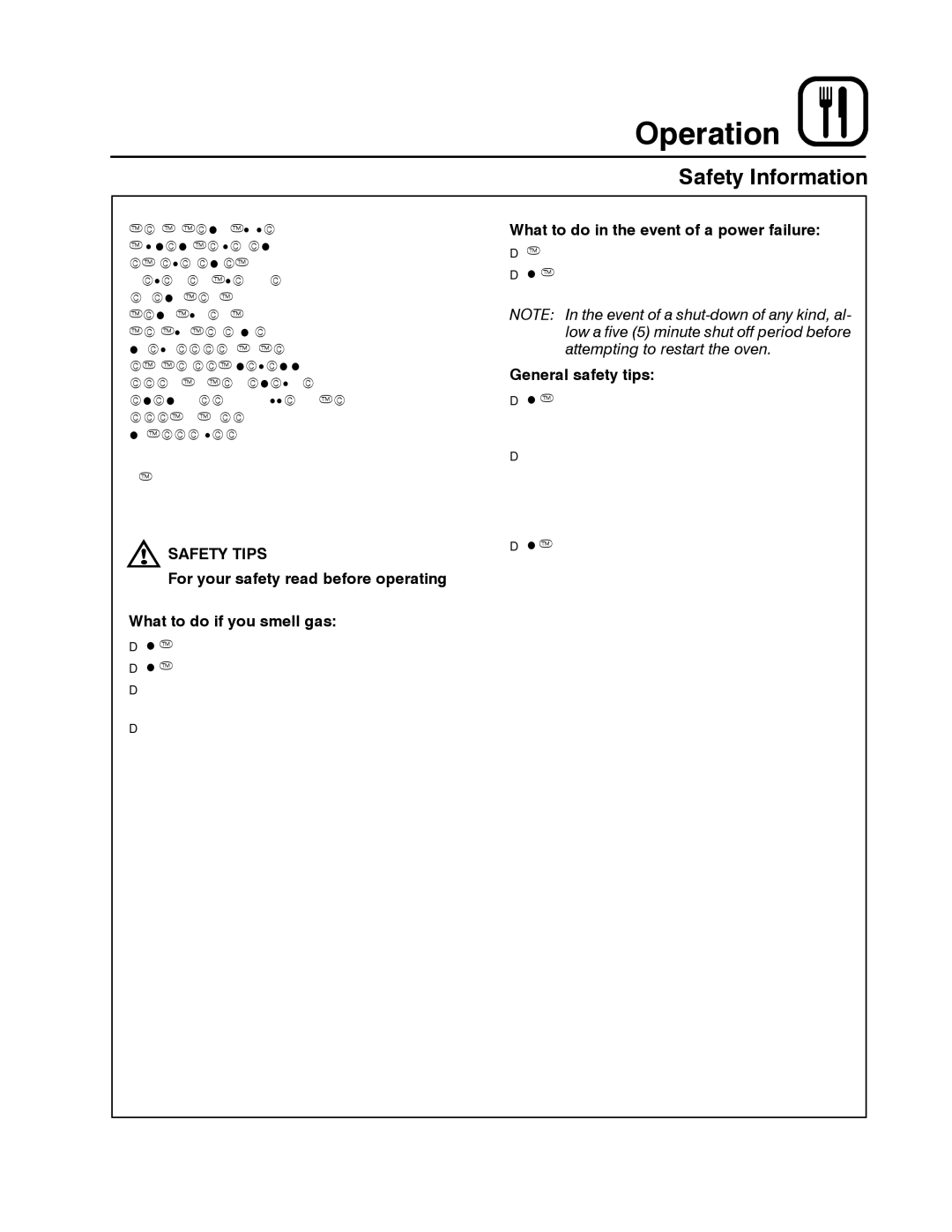 Blodgett DFG-50 manual Safety Information, Safety Tips, What to do in the event of a power failure, General safety tips 