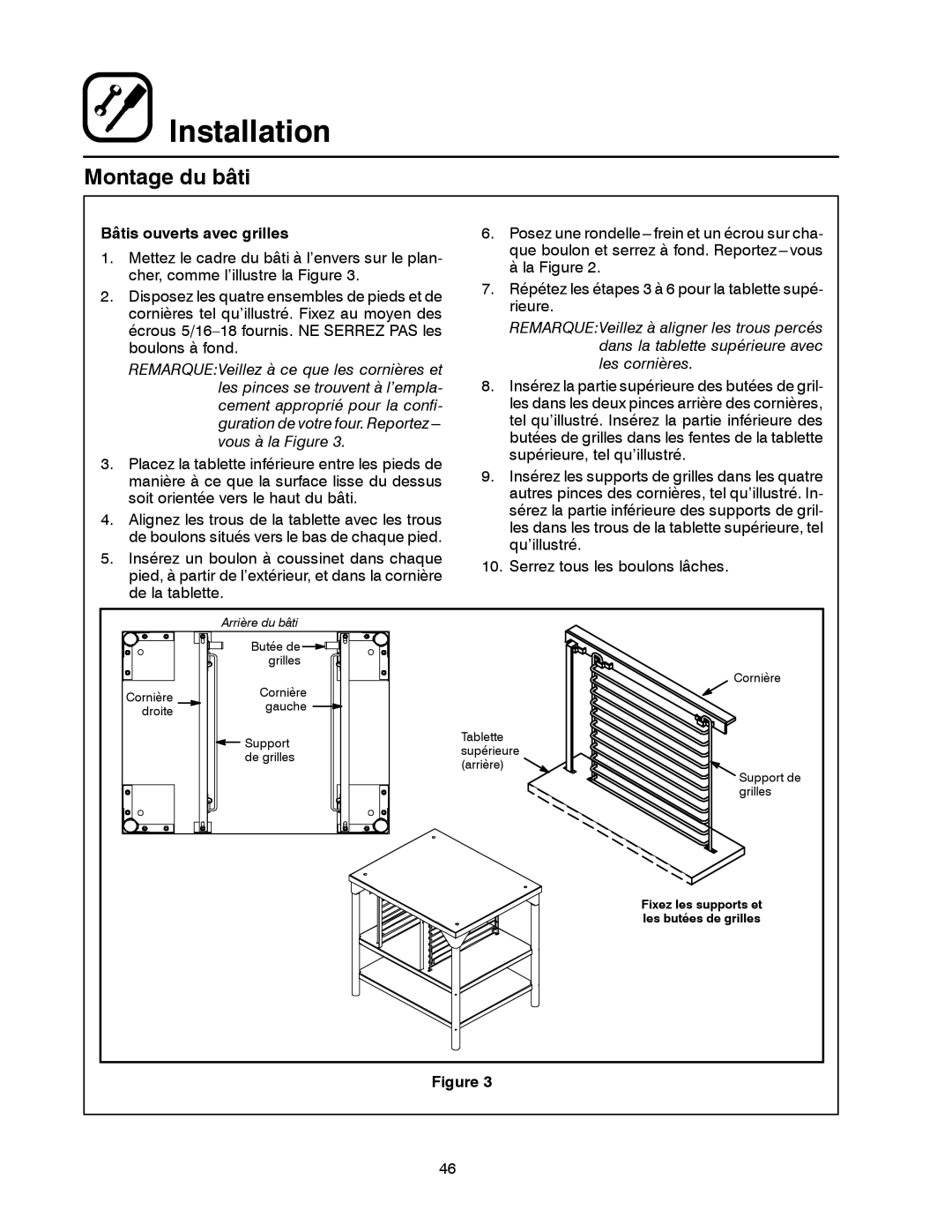 Blodgett DFG-50 manual Fixez les supports et 