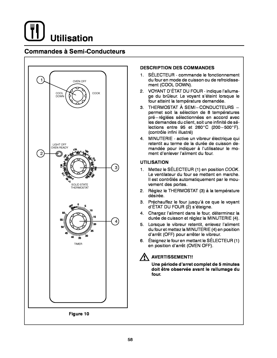 Blodgett DFG-50 manual Commandes à Semi-Conducteurs, Utilisation, Description Des Commandes, Avertissement 