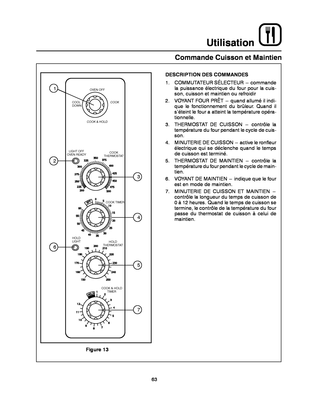 Blodgett DFG-50 manual Commande Cuisson et Maintien, Utilisation, Description Des Commandes 