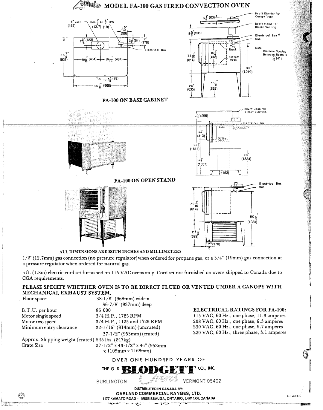 Blodgett FA-100 manual 