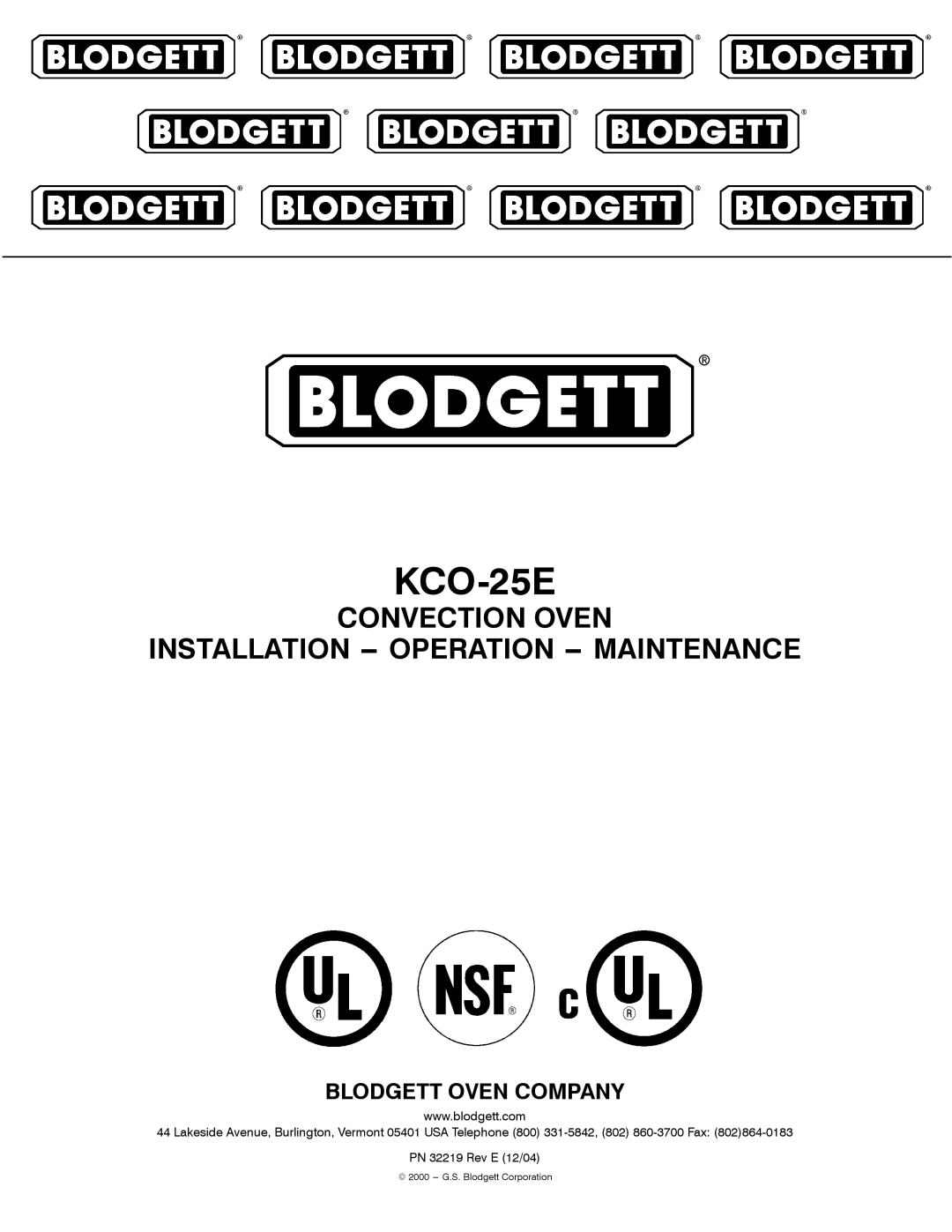 Blodgett KCO-25E manual 