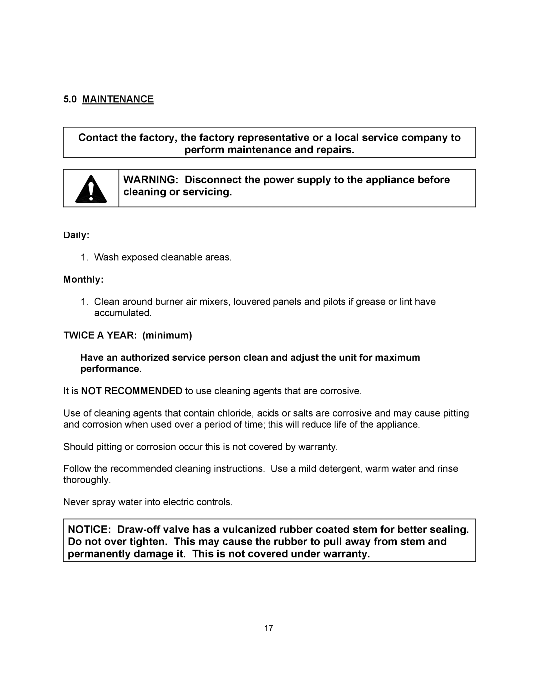 Blodgett KLS-20G, KLS-40G, KLS-60G manual Maintenance, Daily, Monthly 