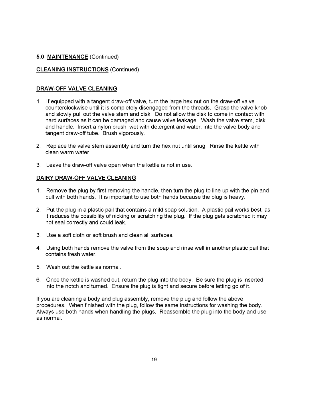 Blodgett KLS-20G, KLS-40G, KLS-60G manual Cleaning Instructions, Dairy DRAW-OFF Valve Cleaning 