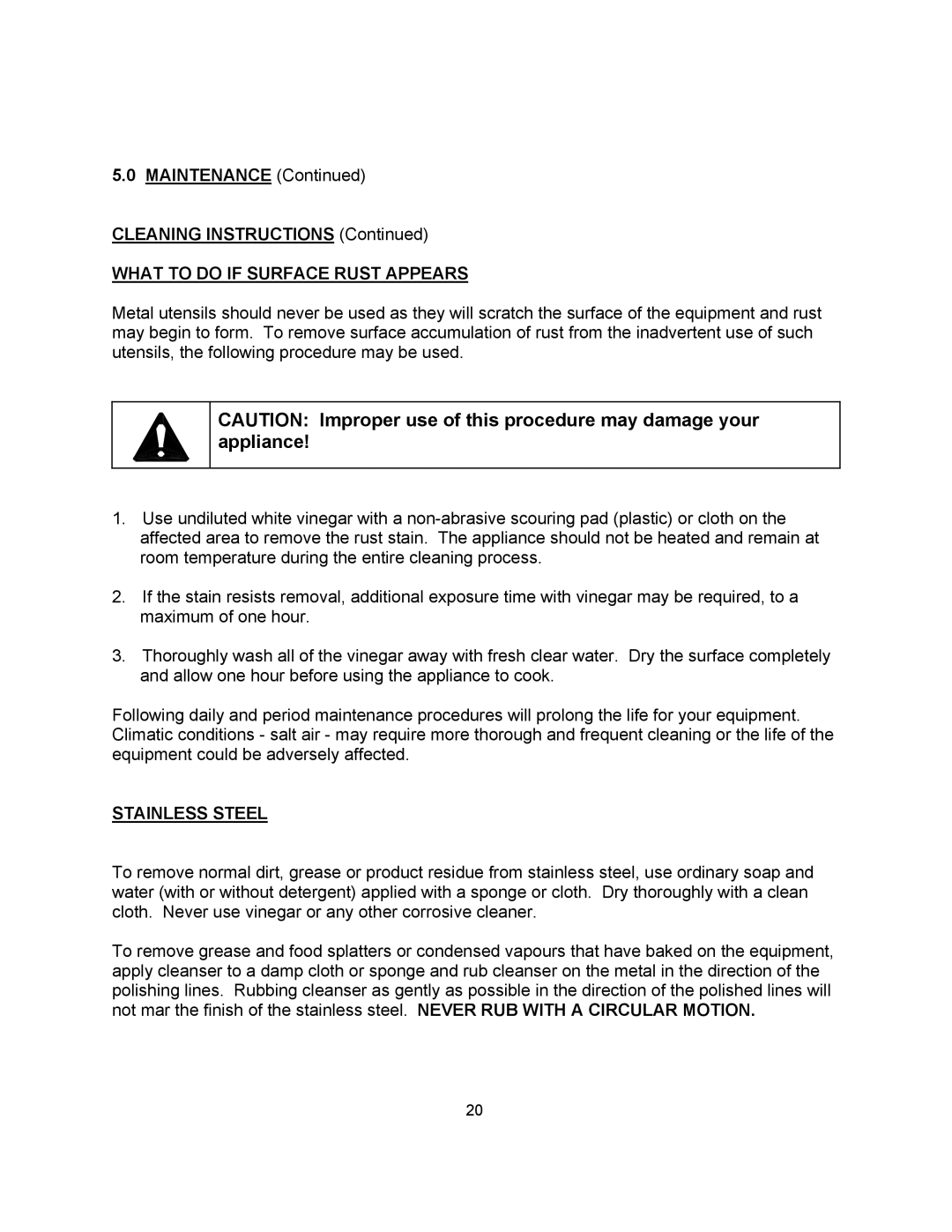 Blodgett KLS-40G, KLS-60G, KLS-20G manual What to do if Surface Rust Appears, Stainless Steel 