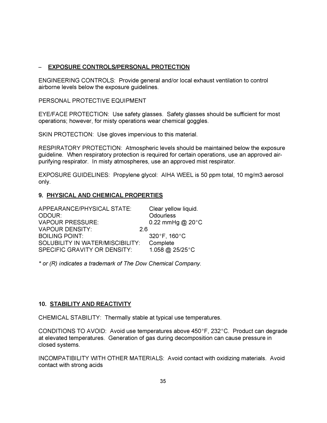 Blodgett KLS-20G manual Exposure CONTROLS/PERSONAL Protection, Physical and Chemical Properties, Stability and Reactivity 