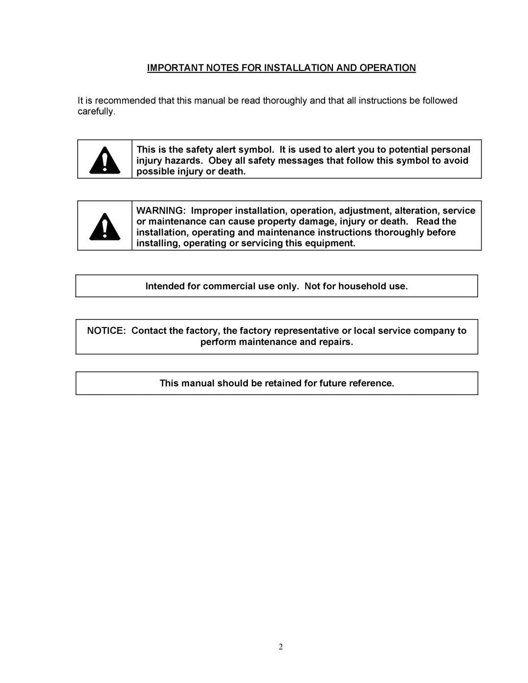 Blodgett KLT-DS, KPT-DS manual Important Notes for Installation and Operation 