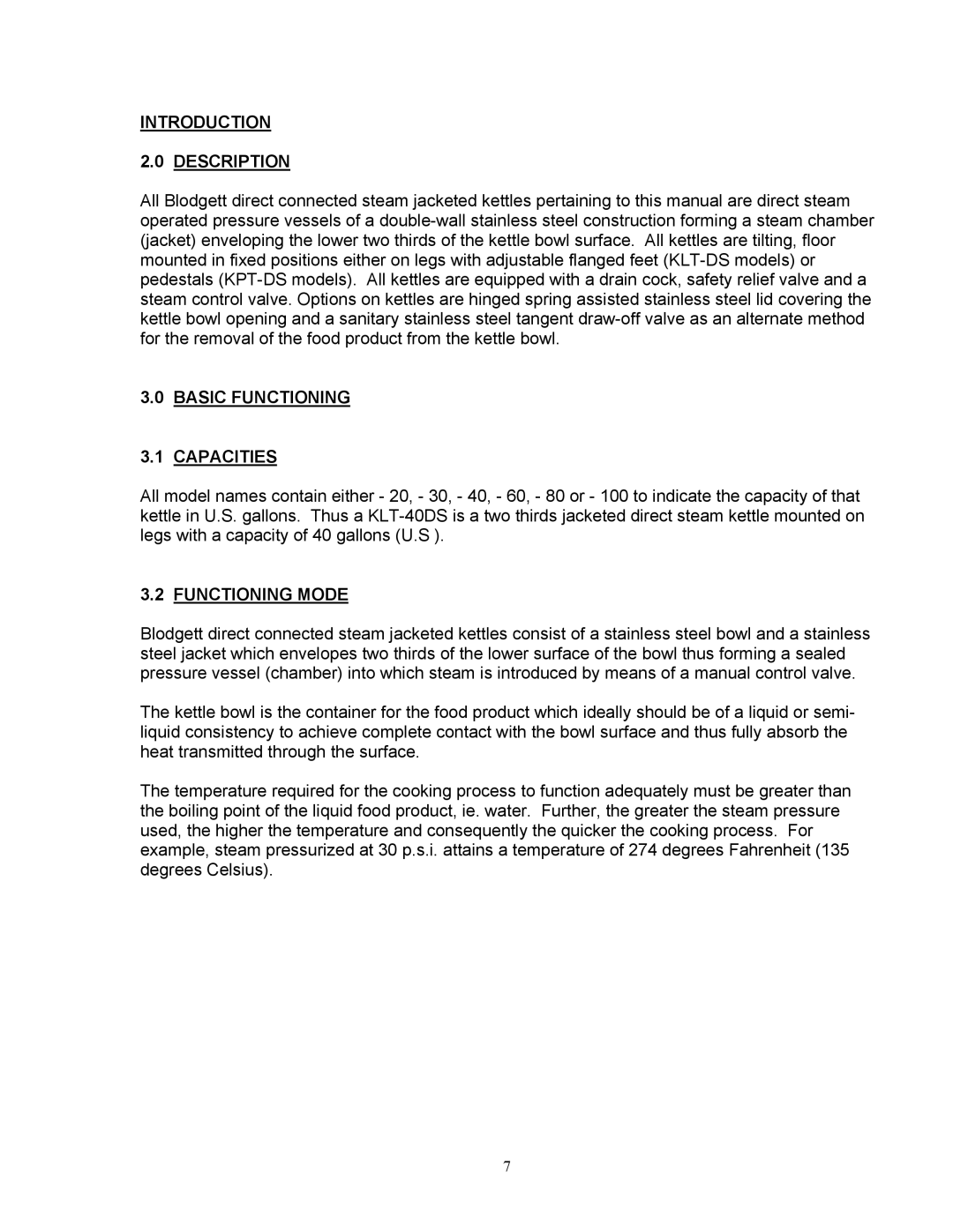 Blodgett KPT-DS, KLT-DS manual Introduction Description, Basic Functioning Capacities, Functioning Mode 