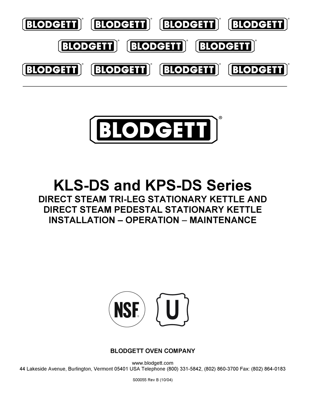 Blodgett manual KLS-DS and KPS-DS Series, Blodgett Oven Company, S00055 Rev1B 10/04 