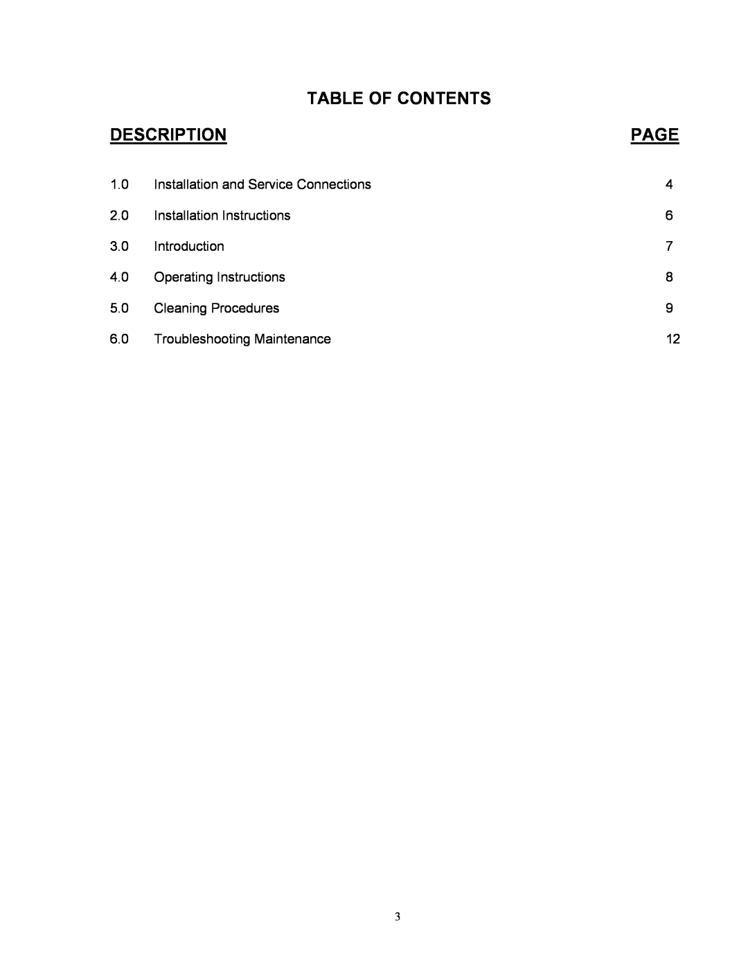 Blodgett KLS-DS, KPS-DS Series manual Table Of Contents, Description, Page 