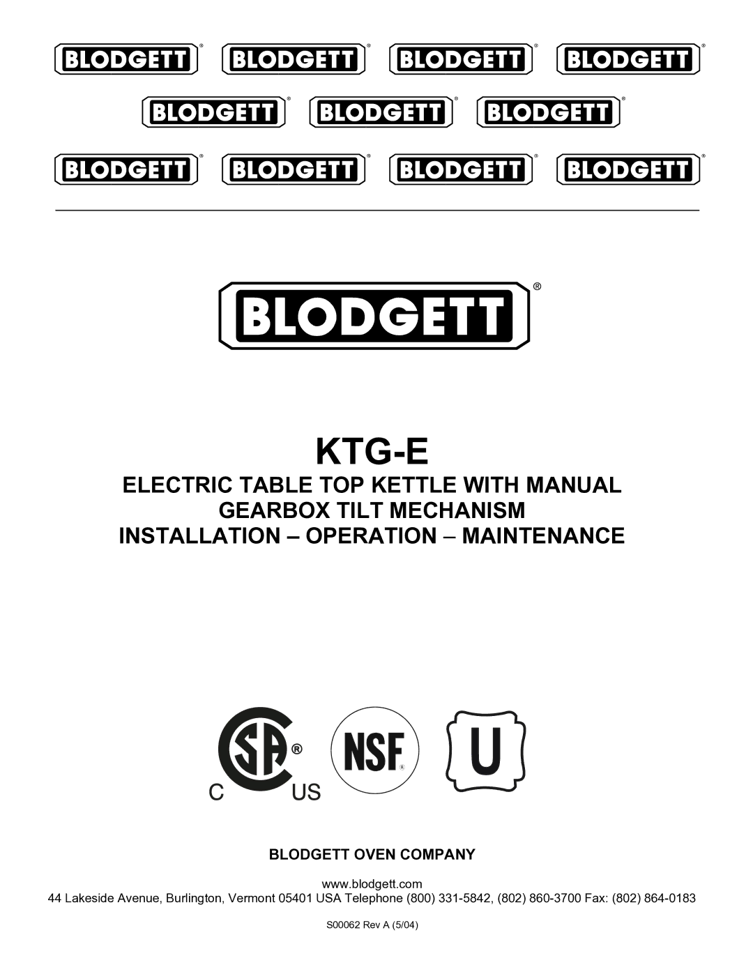 Blodgett KTG-E manual Ktg-E 