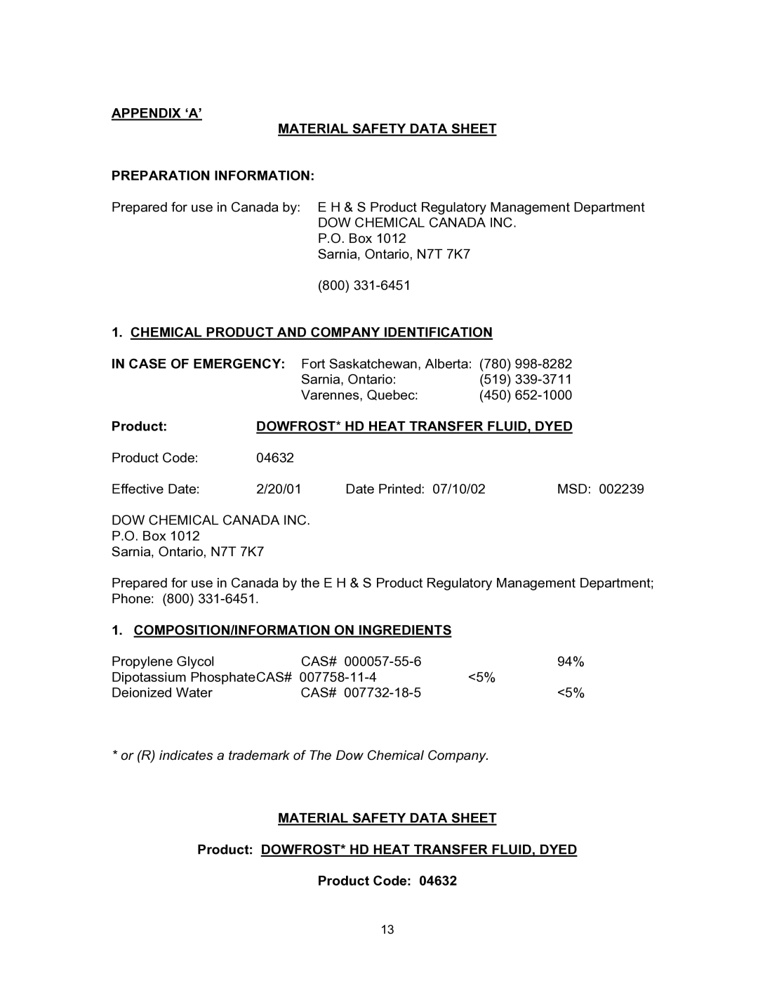 Blodgett KTG-E manual Chemical Product and Company Identification, COMPOSITION/INFORMATION on Ingredients 