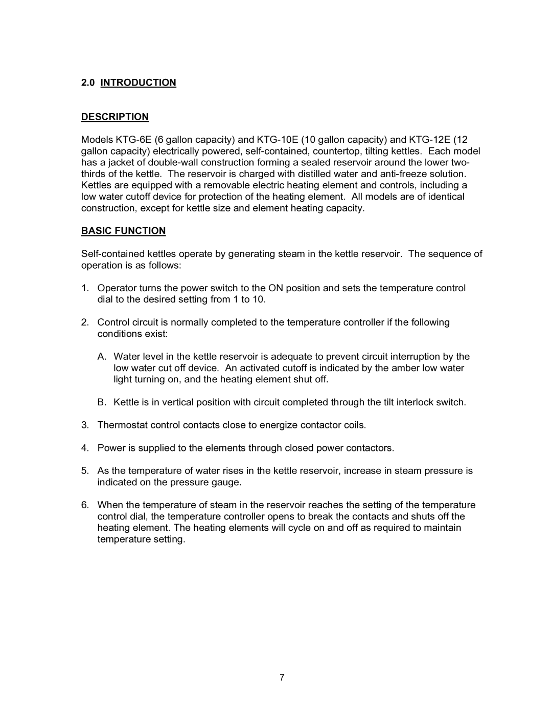 Blodgett KTG-E manual Introduction Description, Basic Function 