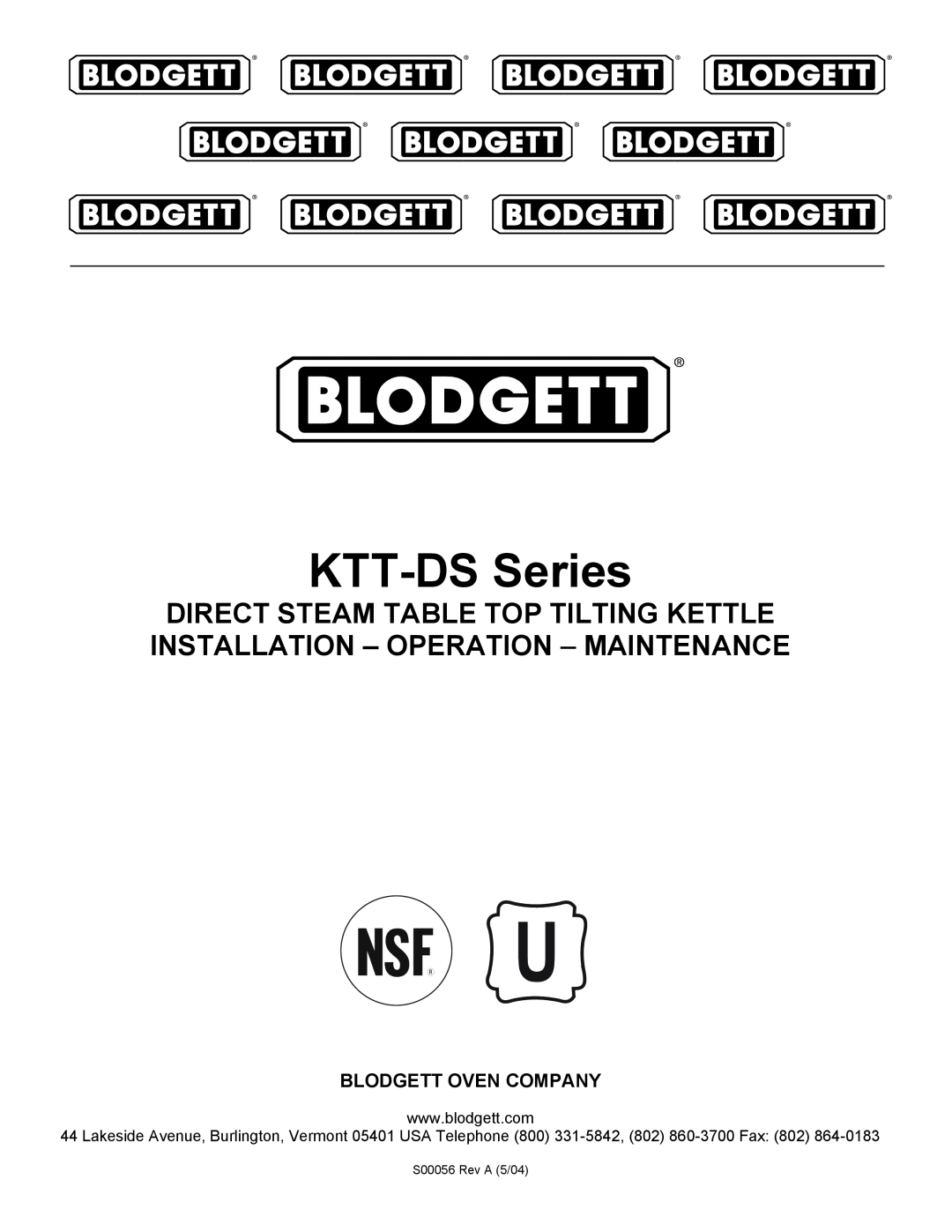 Blodgett manual KTT-DSSeries, Blodgett Oven Company, S00056 Rev1 A 5/04 