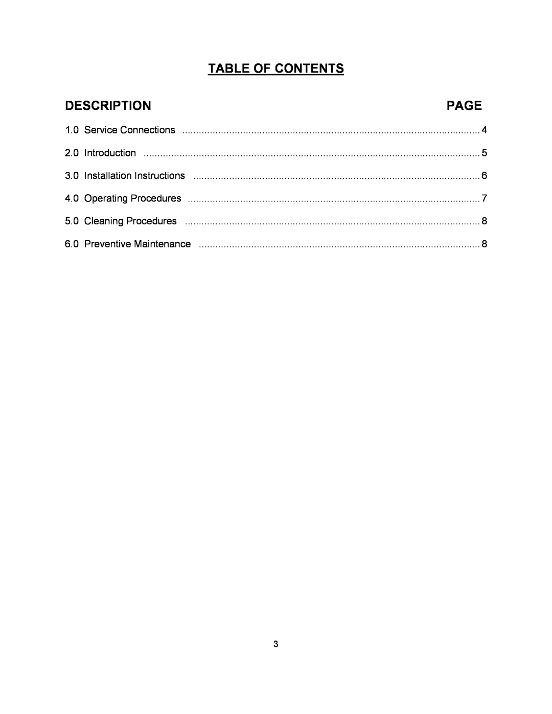 Blodgett KTT-DS manual Description, Page, Table Of Contents 