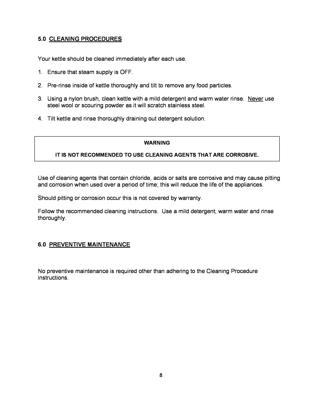 Blodgett KTT-DS manual 5.0CLEANING PROCEDURES, 6.0PREVENTIVE MAINTENANCE 