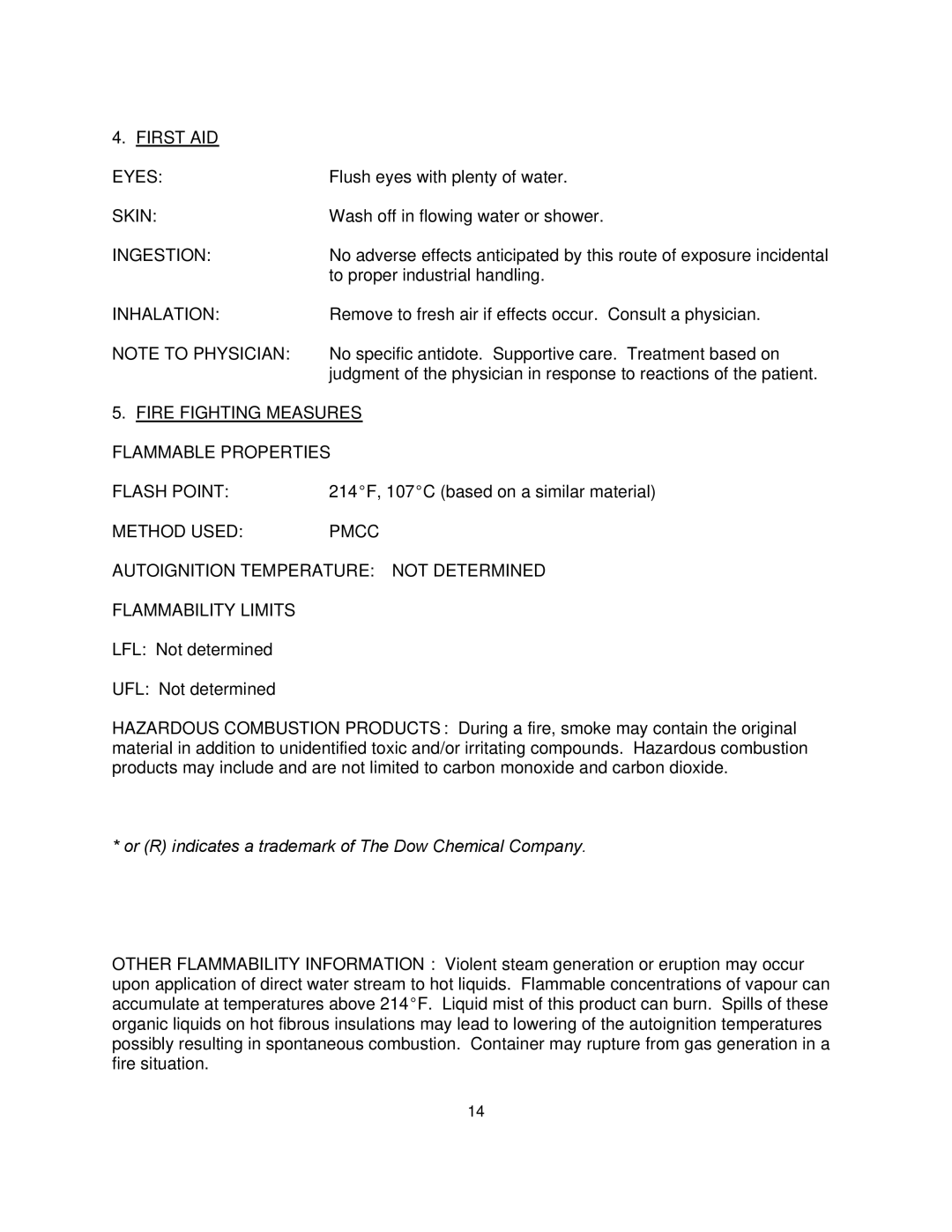 Blodgett KTT-E Series manual First AID, Fire Fighting Measures Flammable Properties, Flammability Limits 