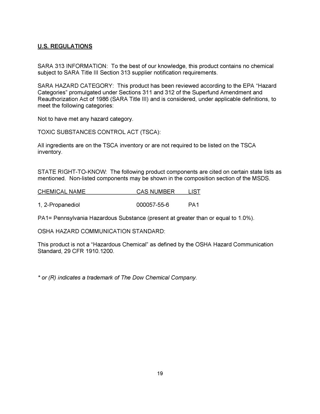 Blodgett KTT-E Series manual Regulations, Toxic Substances Control ACT Tsca, Chemical Name CAS Number List, PA1 