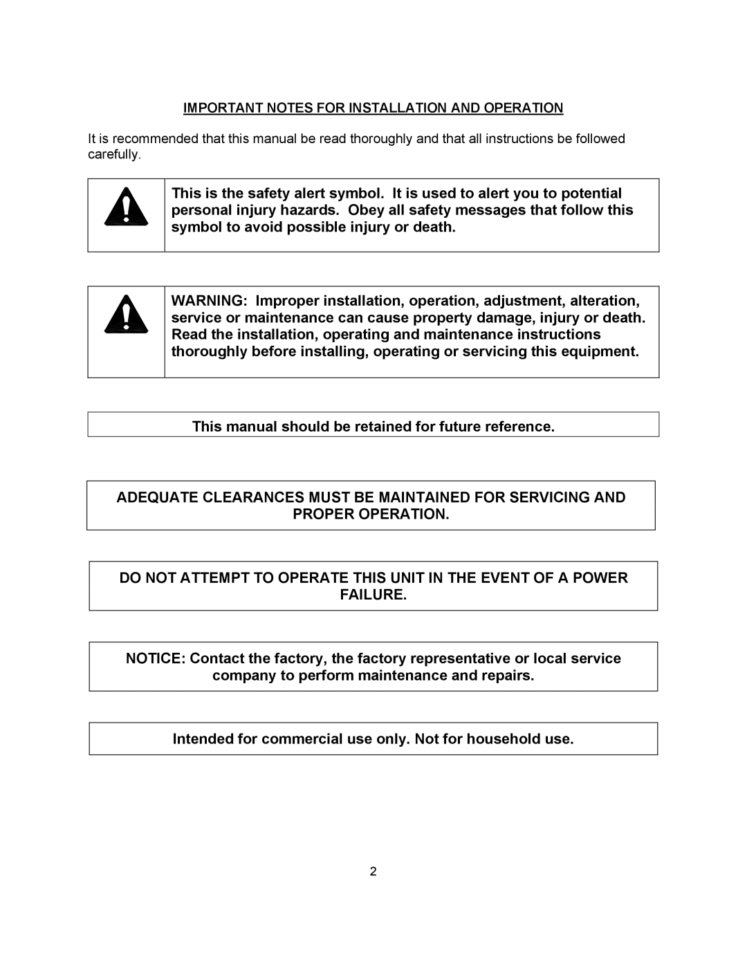 Blodgett KTT-E Series manual Important Notes for Installation and Operation 