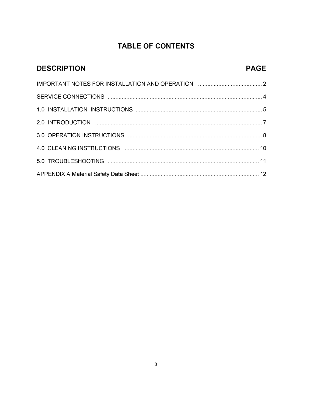 Blodgett KTT-E Series manual Table of Contents Description 