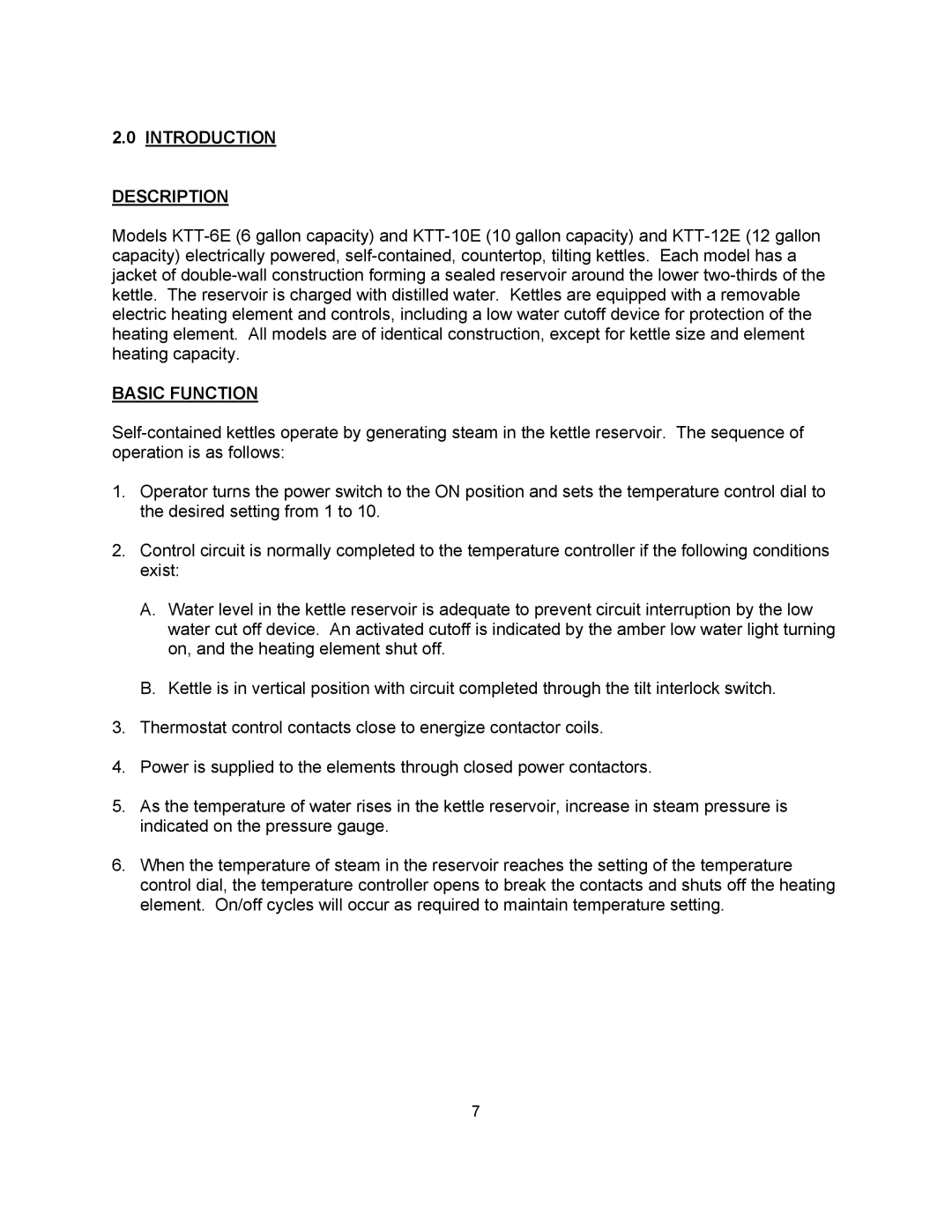 Blodgett KTT-E Series manual Introduction Description, Basic Function 