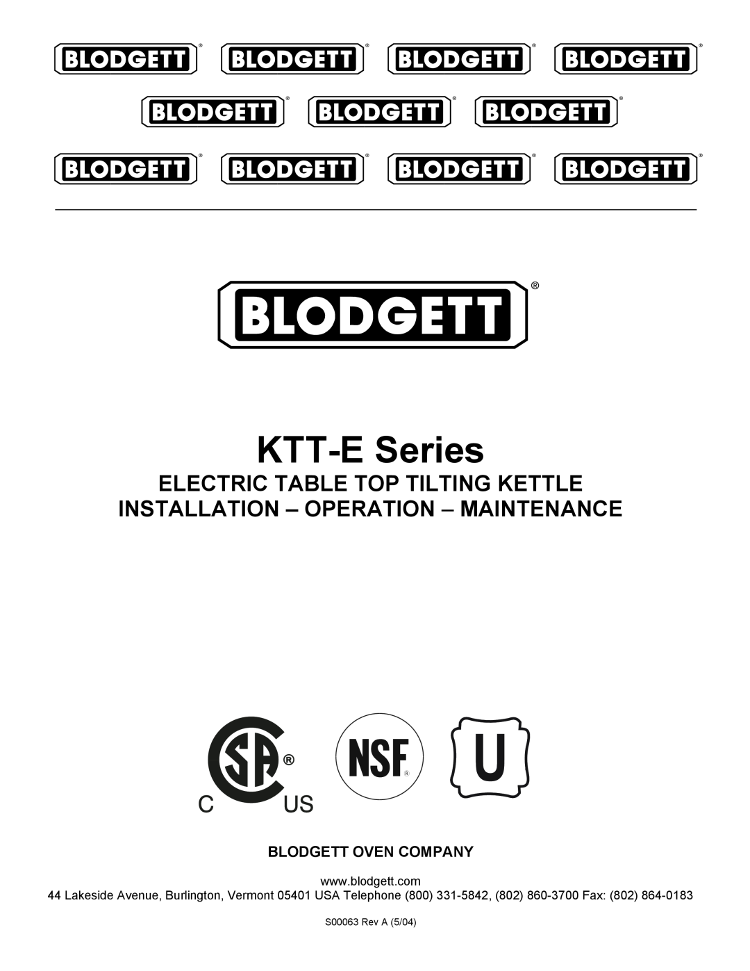 Blodgett KTT-E Series manual KTT-ESeries, Electric Table Top Tilting Kettle, Installation - Operation - Maintenance 