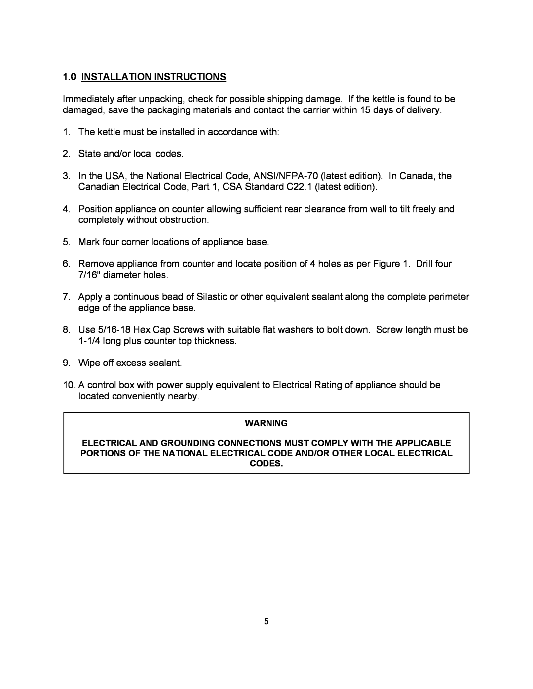 Blodgett KTT-E Series manual 1.0INSTALLATION INSTRUCTIONS 