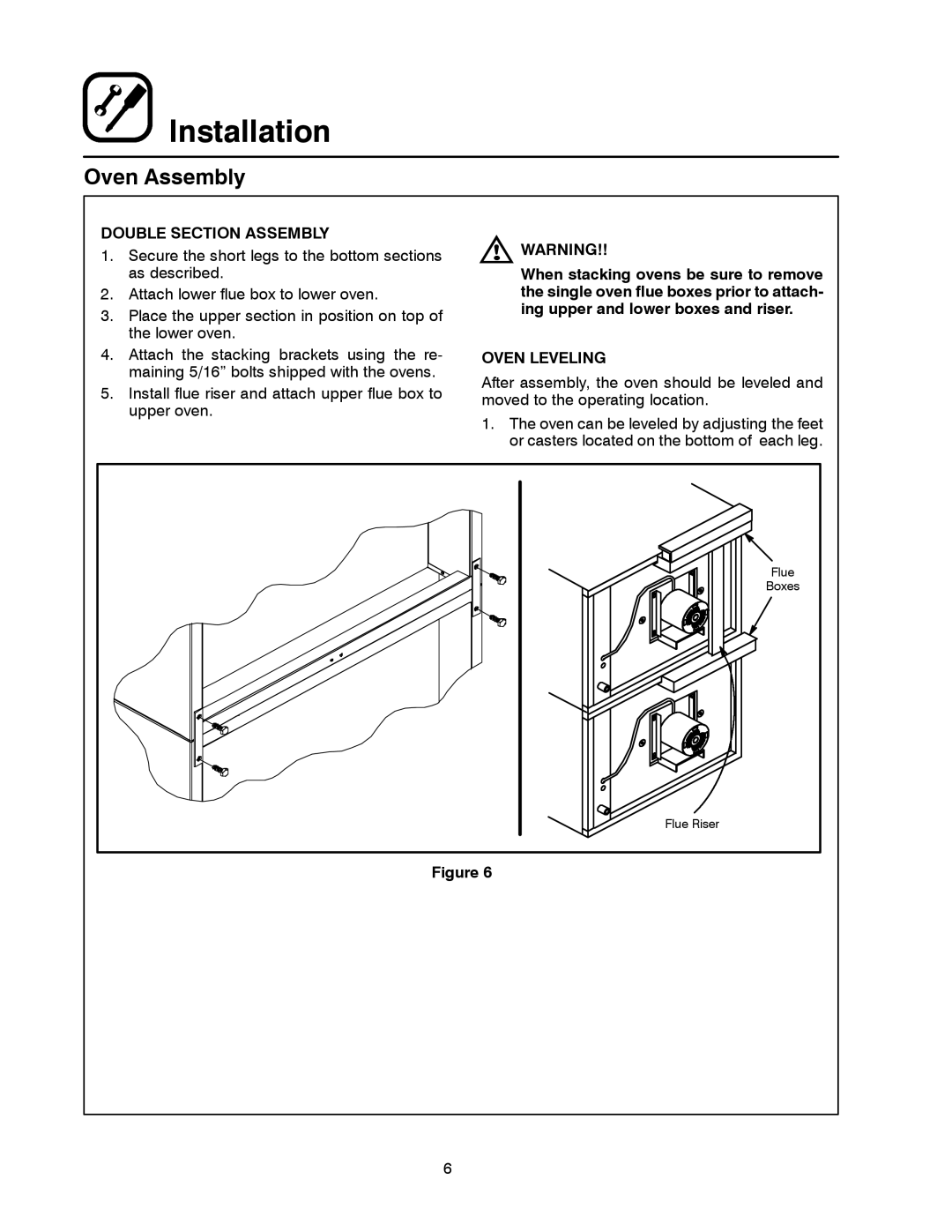 Blodgett MARK V XCEL CONVECTION OVEN manual Double Section Assembly, Oven Leveling 