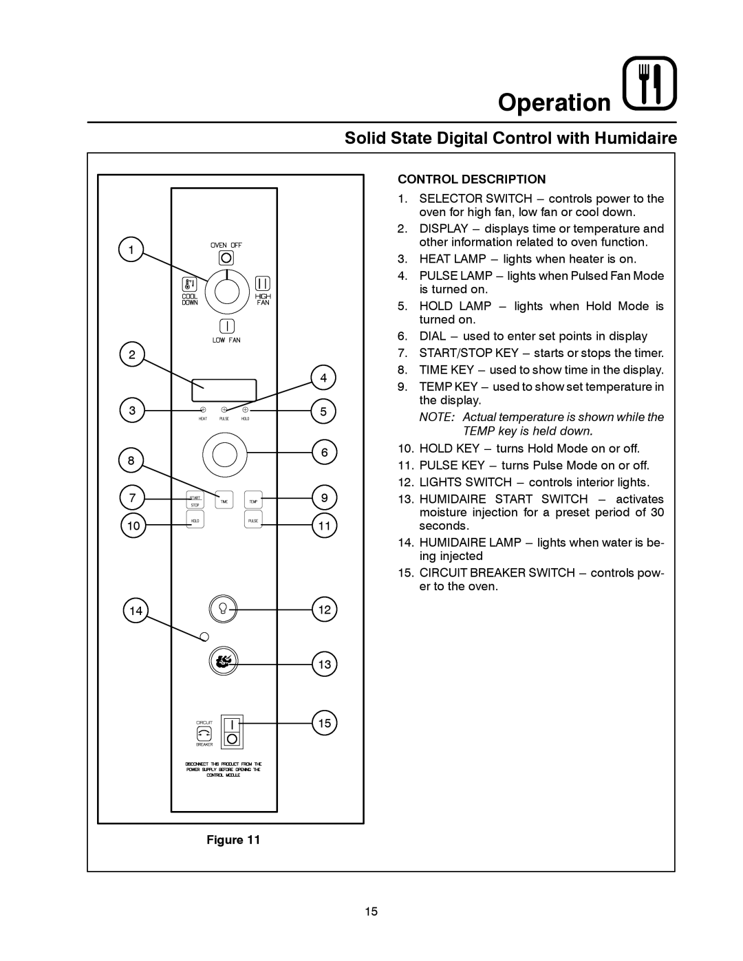 Blodgett MARK V XCEL CONVECTION OVEN manual Solid State Digital Control with Humidaire, Control Description 