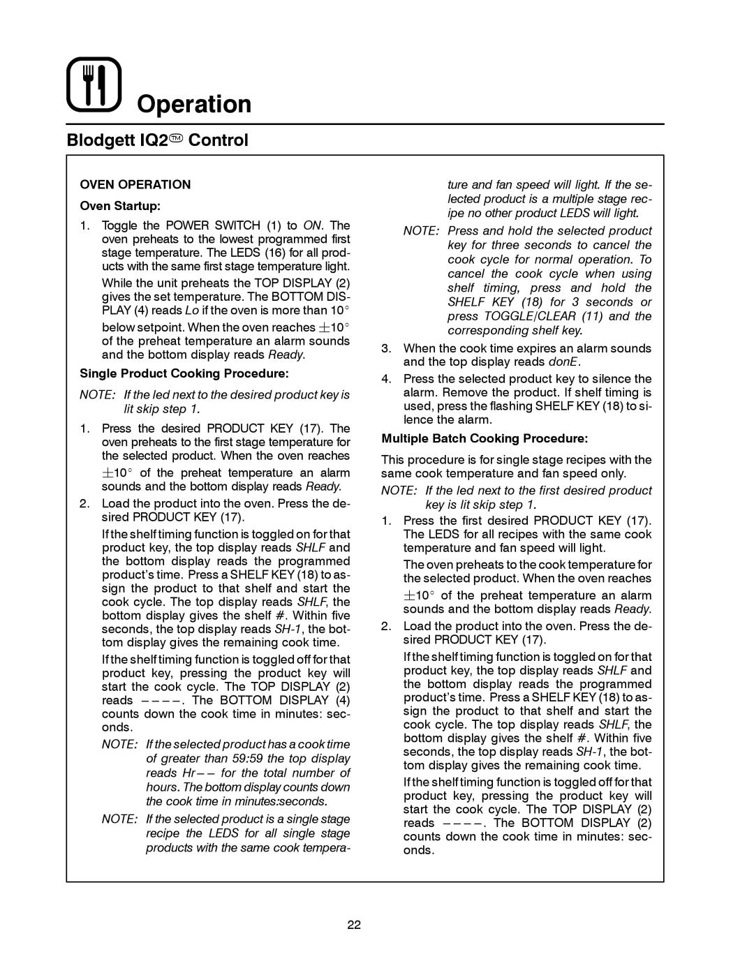 Blodgett MARK V XCEL CONVECTION OVEN manual Oven Operation, Oven Startup, Single Product Cooking Procedure 