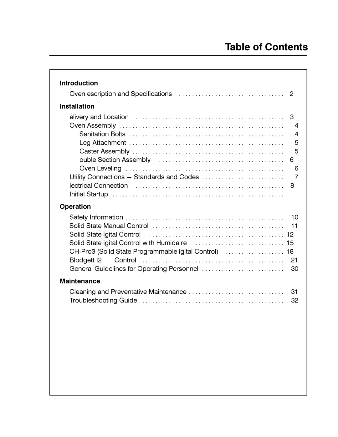 Blodgett MARK V XCEL CONVECTION OVEN manual Table of Contents 