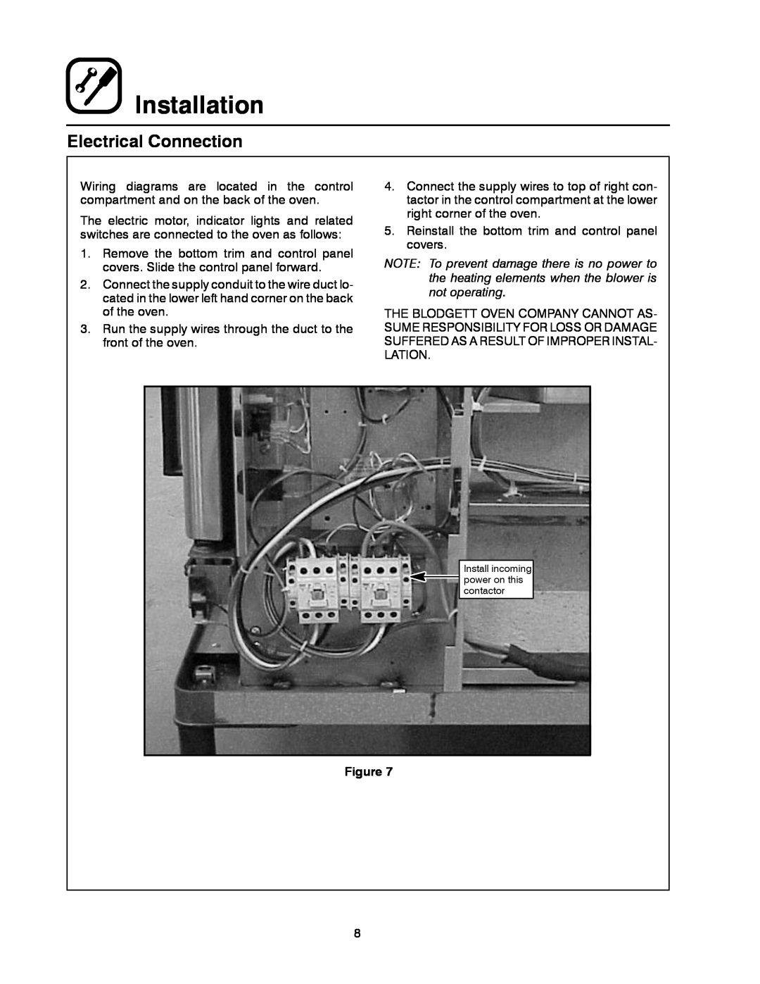 Blodgett MARK V XCEL CONVECTION OVEN manual Installation, Electrical Connection 