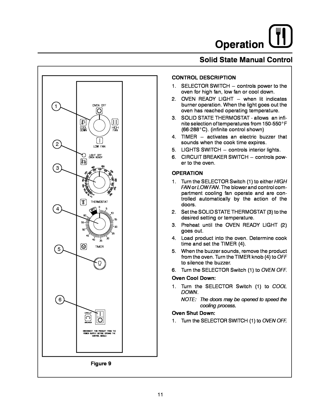 Blodgett MARK V XCEL CONVECTION OVEN manual Operation, Control Description, Oven Cool Down, Oven Shut Down 