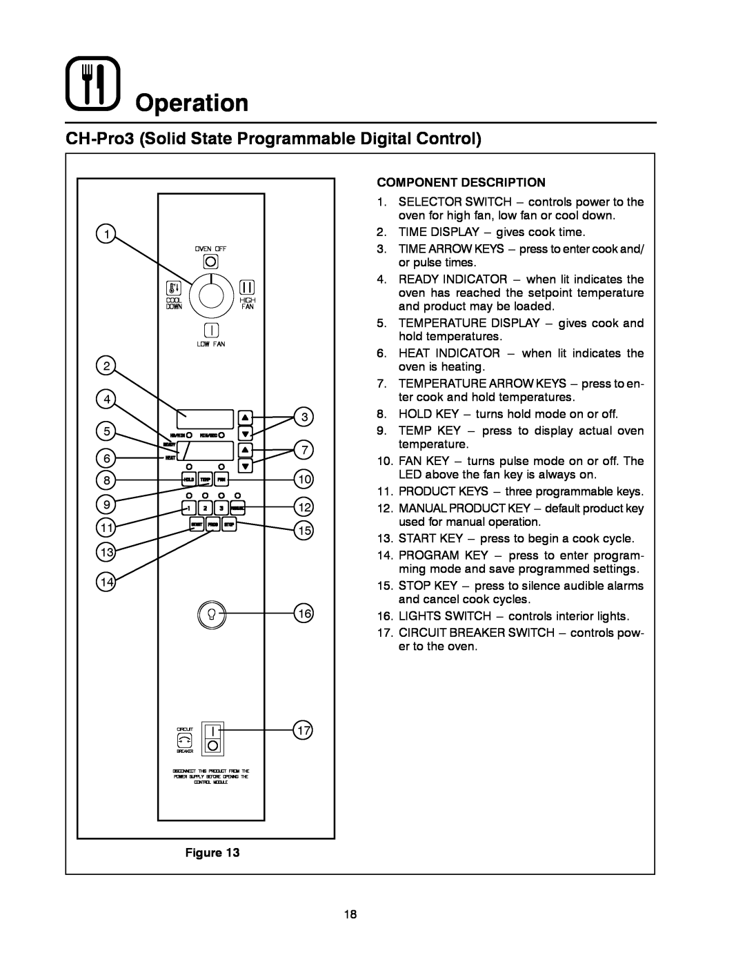 Blodgett MARK V XCEL CONVECTION OVEN Operation, CH-Pro3 Solid State Programmable Digital Control, Component Description 