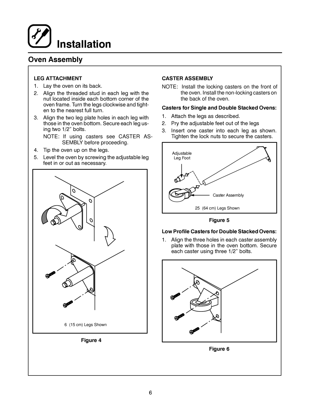 Blodgett MARK V manual LEG Attachment, Caster Assembly, Casters for Single and Double Stacked Ovens 