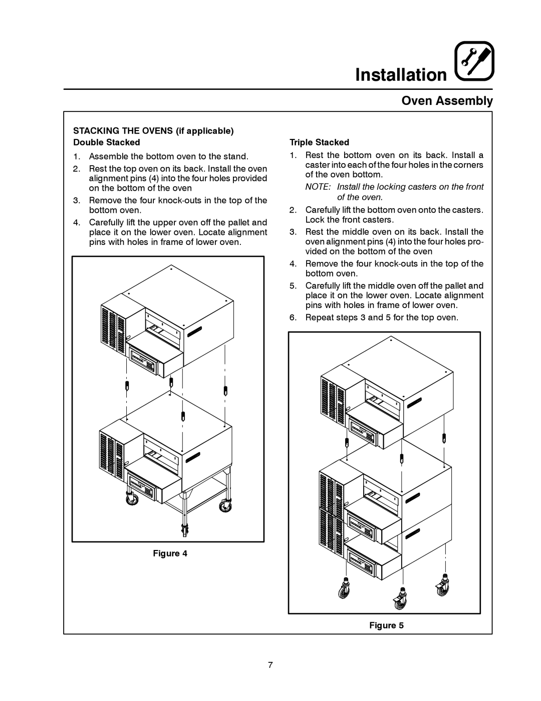 Blodgett MT1828E, MT1828G manual Stacking the Ovens if applicable Double Stacked, Triple Stacked 