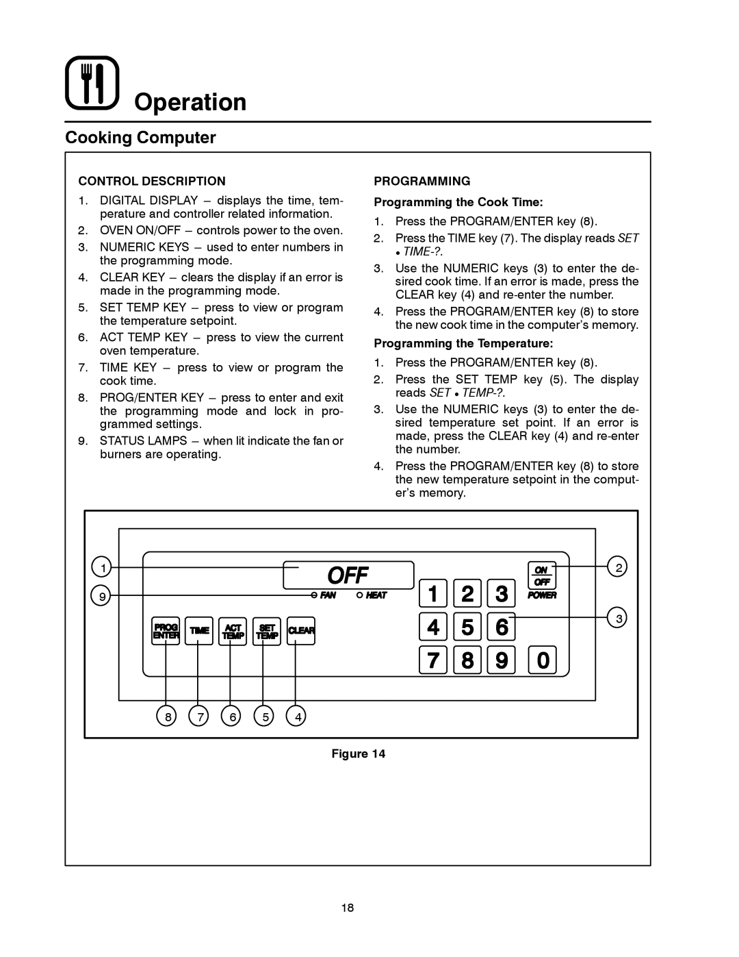 Blodgett MT1828G manual Cooking Computer, Control Description, Programming the Cook Time, Programming the Temperature 