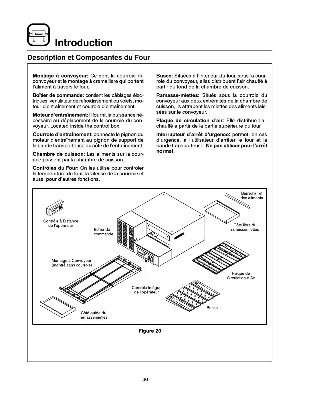 Blodgett MT1828G, MT1828E Description et Composantes du Four, Bande transporteuse. Ne pas utiliser pour l’arrêt normal 