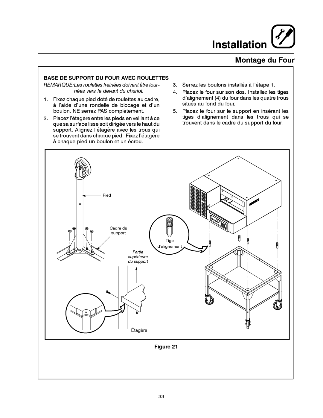 Blodgett MT1828E, MT1828G manual Montage du Four, Base DE Support DU Four Avec Roulettes 