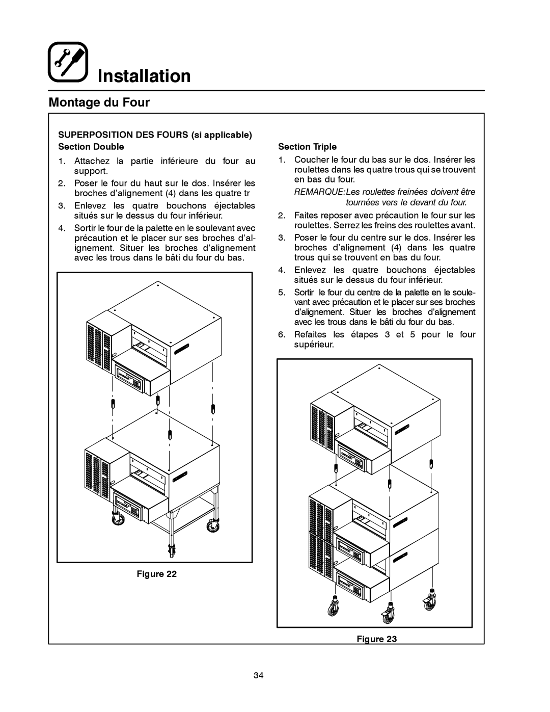 Blodgett MT1828G, MT1828E manual Superposition DES Fours si applicable Section Double, Section Triple 