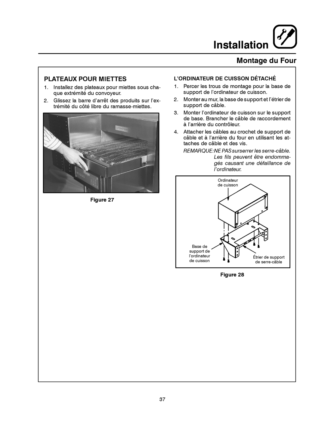 Blodgett MT1828E, MT1828G manual Plateaux Pour Miettes, ’ORDINATEUR DE Cuisson Détaché 