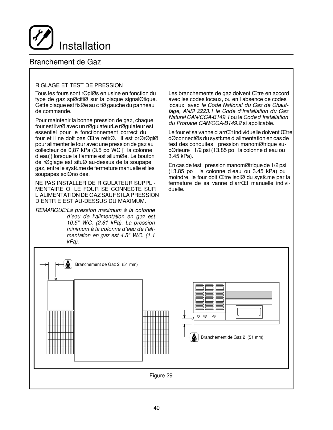 Blodgett MT1828G, MT1828E manual Réglage ET Test DE Pression 