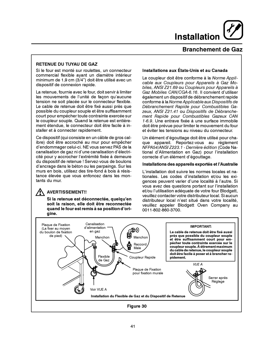 Blodgett MT1828E, MT1828G manual Retenue DU Tuyau DE GAZ, Voir VUE a 