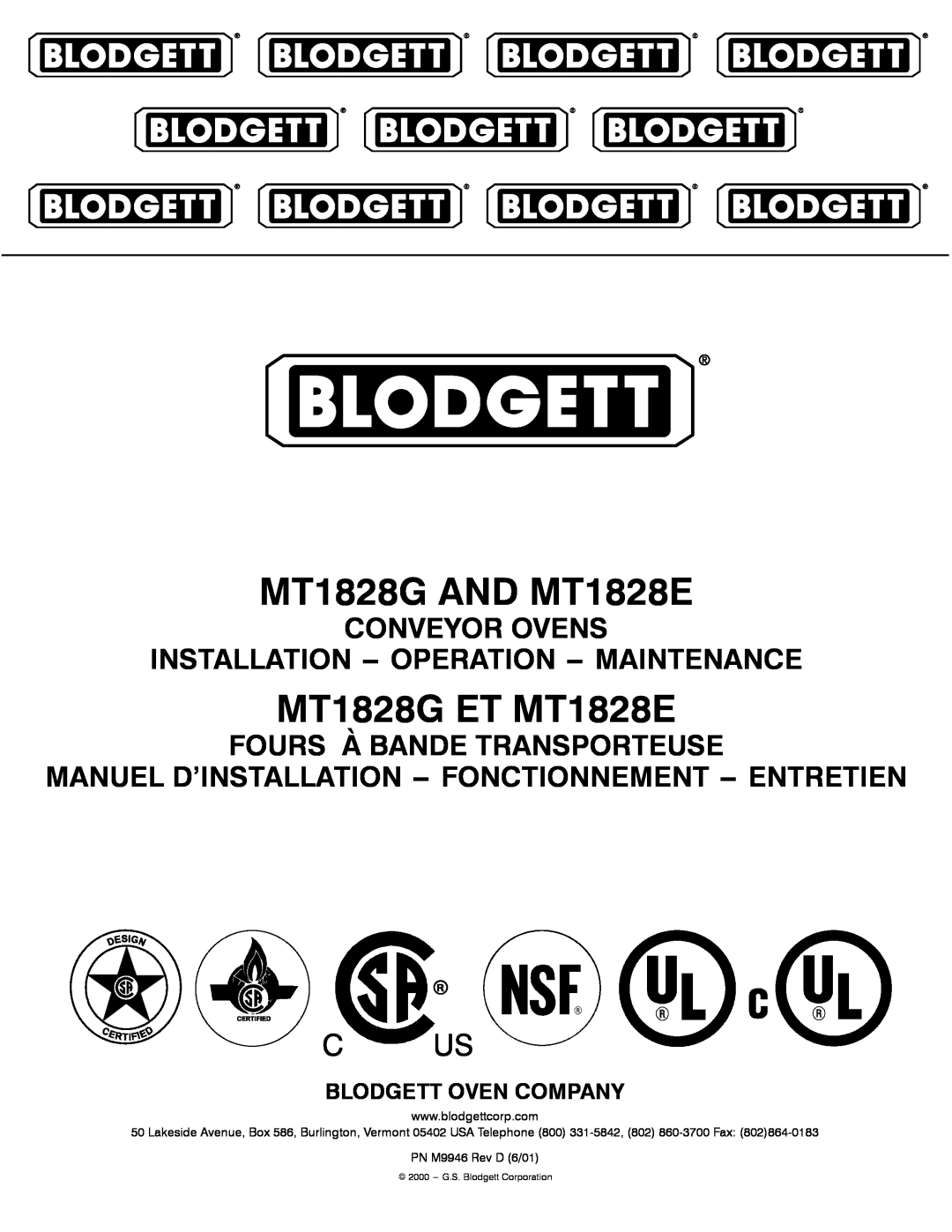 Blodgett manual MT1828G AND MT1828E, MT1828G ET MT1828E, Conveyor Ovens Installation -- Operation -- Maintenance 