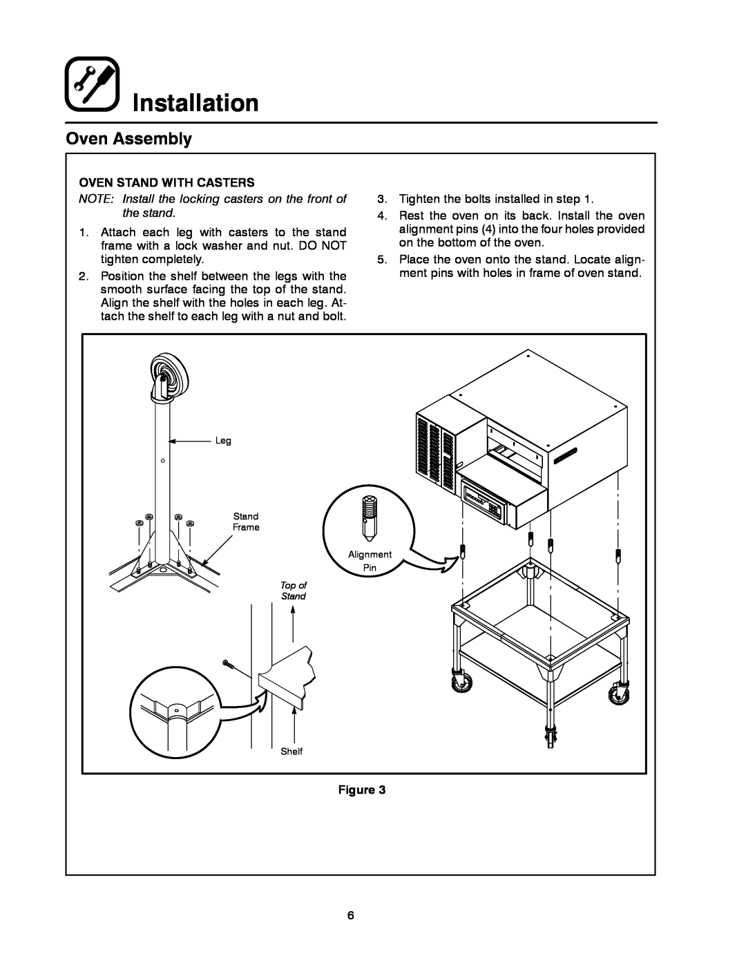 Blodgett MT1828G, MT1828E manual Oven Assembly, Installation, Oven Stand With Casters 