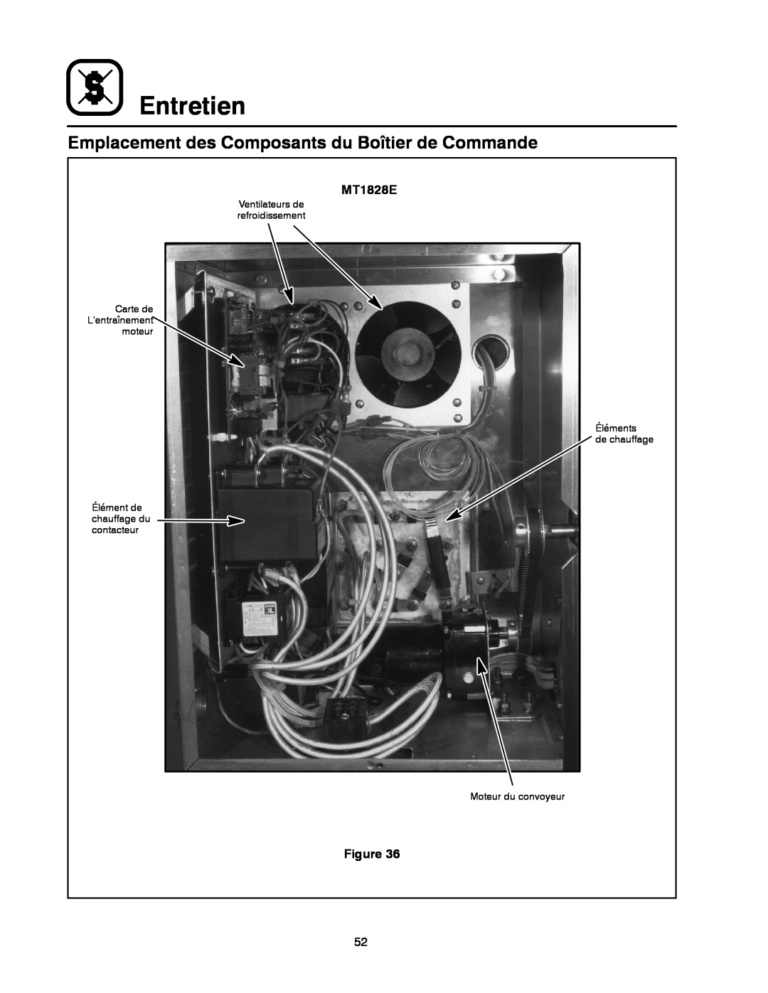 Blodgett MT1828G manual Entretien, Emplacement des Composants du Boîtier de Commande, MT1828E 