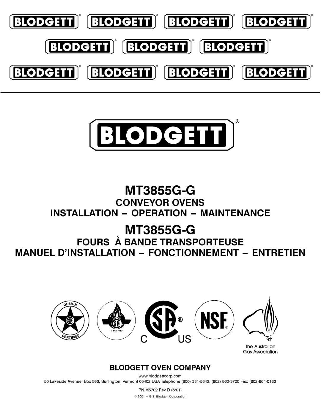 Blodgett MT3855G-G manual 