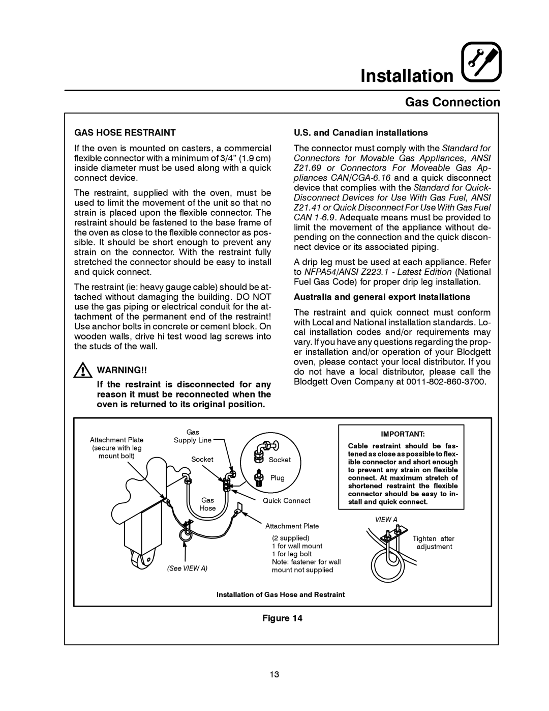 Blodgett MT3855G-G manual GAS Hose Restraint, See View a 