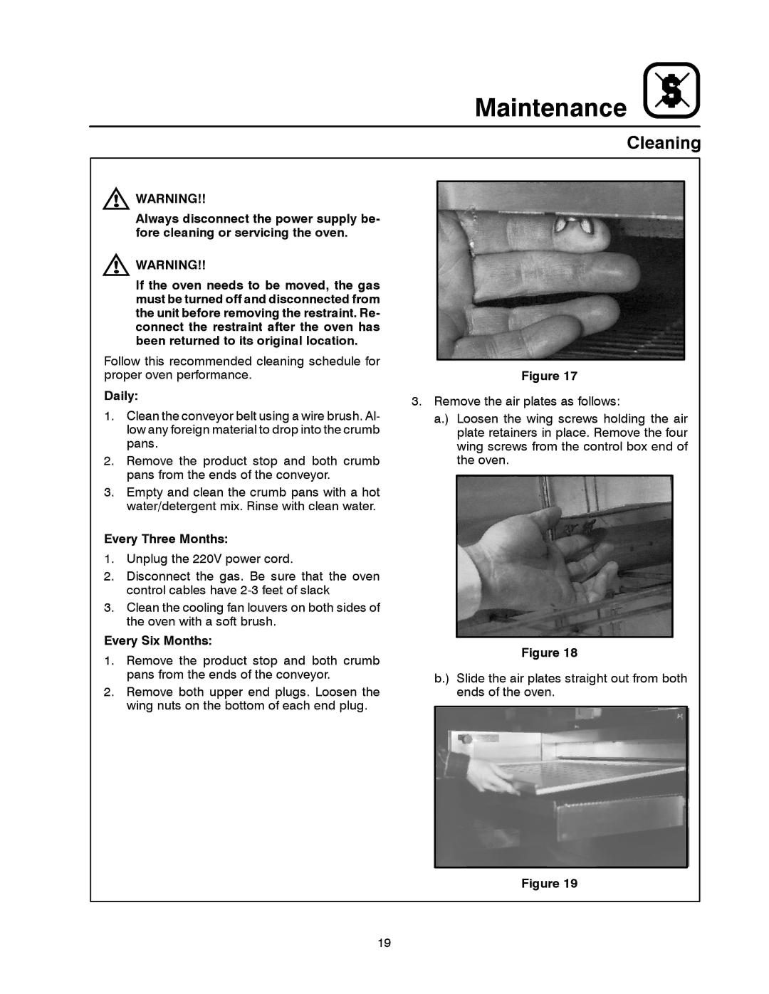 Blodgett MT3855G-G manual Cleaning, Daily, Every Three Months, Every Six Months 